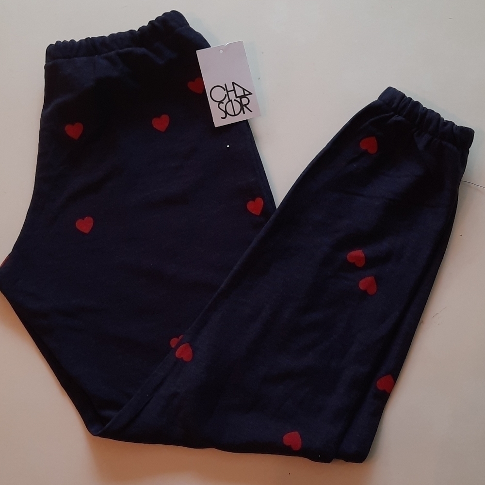 Chaser Tiny Hearts Sweatpants Black Red Heart Print Small New - Picture 5 of 12
